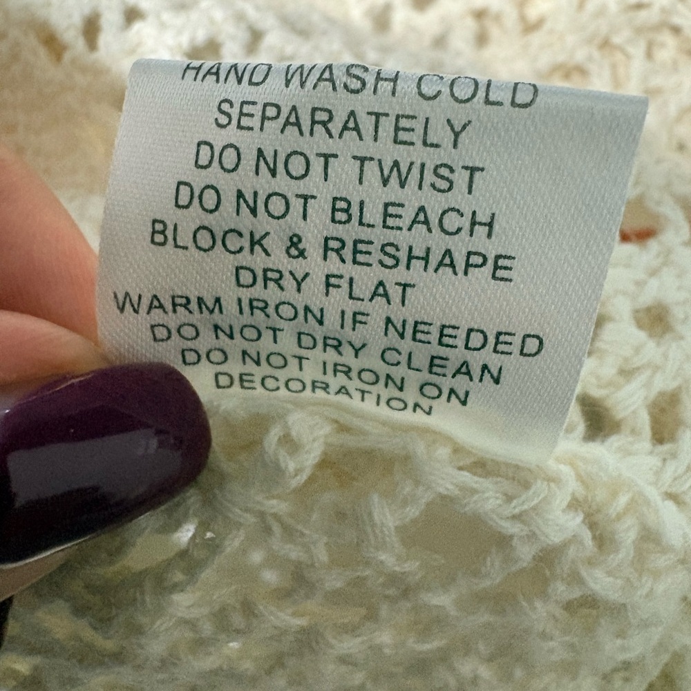 NorthStyle Cream‎ Crochet Open Knit Coastal Boho Cardigan Scalloped Edges Beaded - Picture 13 of 16